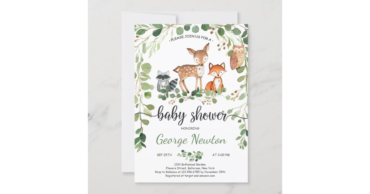 Woodland baby Shower Invitation Animals Greenery | Zazzle