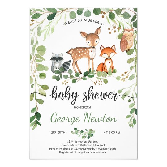 Woodland baby Shower Invitation Animals Greenery | Zazzle.com