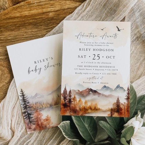 Woodland Baby Shower Invitation Boy Fall Mountains