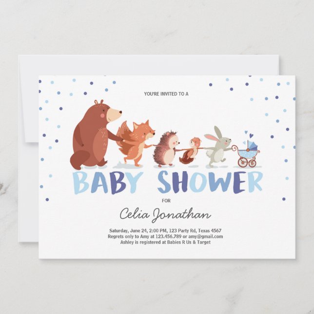 Woodland Baby Shower invitation Boy Forest Animals (Front)