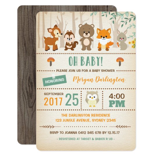 Woodland Baby Shower Invitation Forest Animals