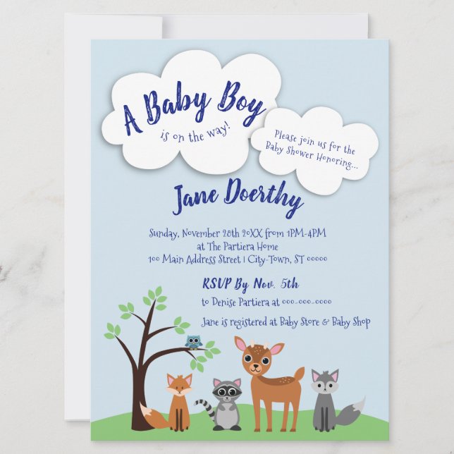 Woodland Baby Shower Invitation - Forest Animals (Front)