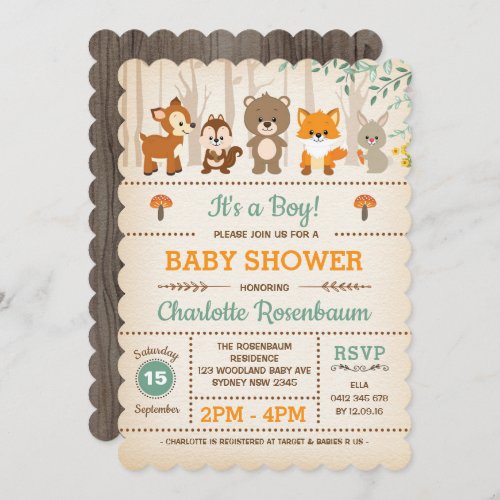 Woodland Baby Shower Invitation Forest Animals