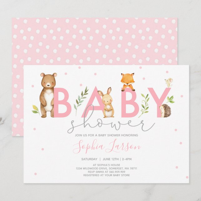 Woodland Baby Shower Invitation Forest Animals (Front/Back)
