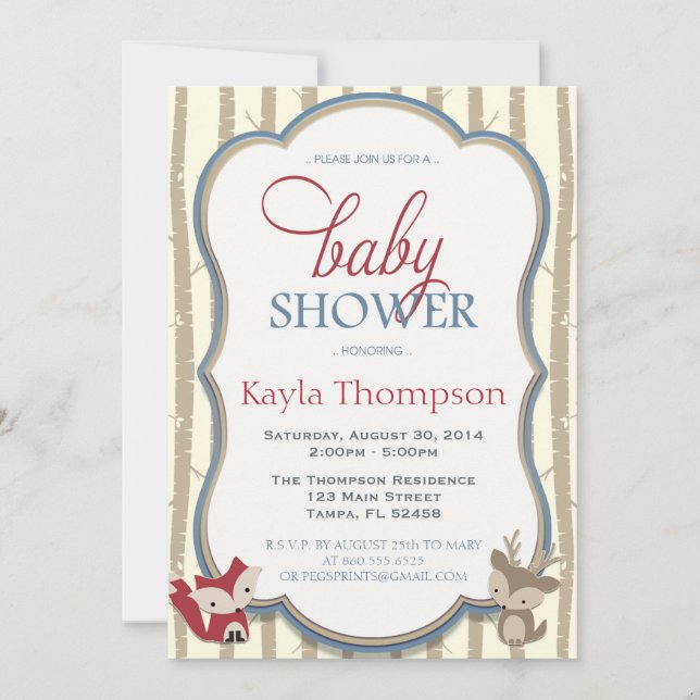 Woodland Baby Shower Invitation - Fox and Deer (Front)