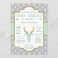 Woodland Baby Shower Invitation, Mint, Gray Invitation