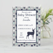 Woodland Baby Shower Invitation- Mint/navy/grey Invitation (Standing Front)