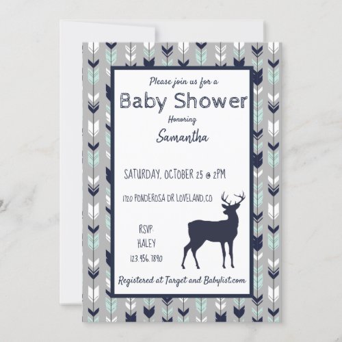 Woodland Baby Shower Invitation_ Mintnavygrey Invitation
