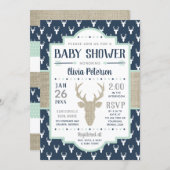 Woodland Baby Shower Invitation, Navy, Burlap Invitation (Front/Back)
