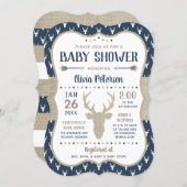 Woodland Baby Shower Invitation, Navy, Burlap Invitation (Front/Back)