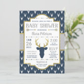 Woodland Baby Shower Invitation, Navy, Gray, Gold Invitation (Standing Front)