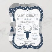 Woodland Baby Shower Invitation, Navy, Gray Invitation (Front/Back)