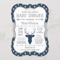 Woodland Baby Shower Invitation, Navy, Gray Invitation