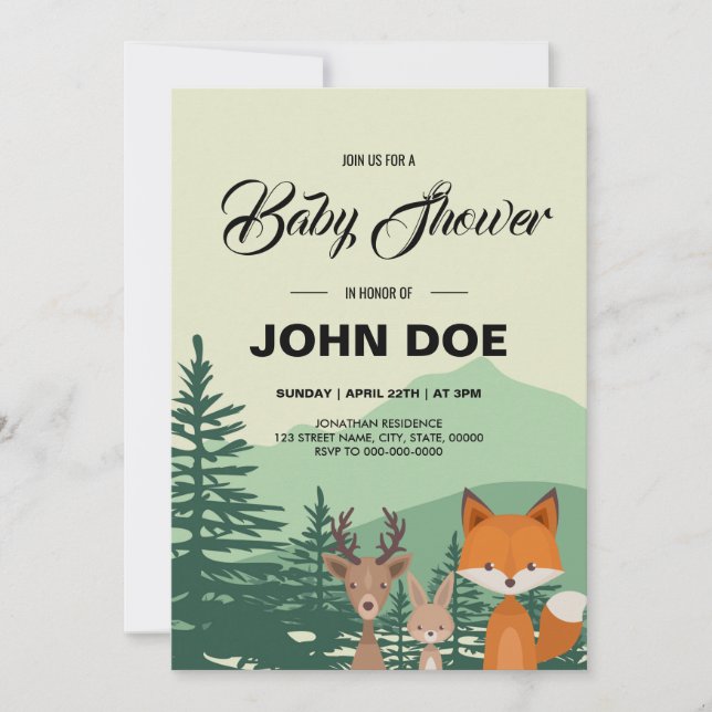 Woodland Baby Shower Invitation Template (Front)