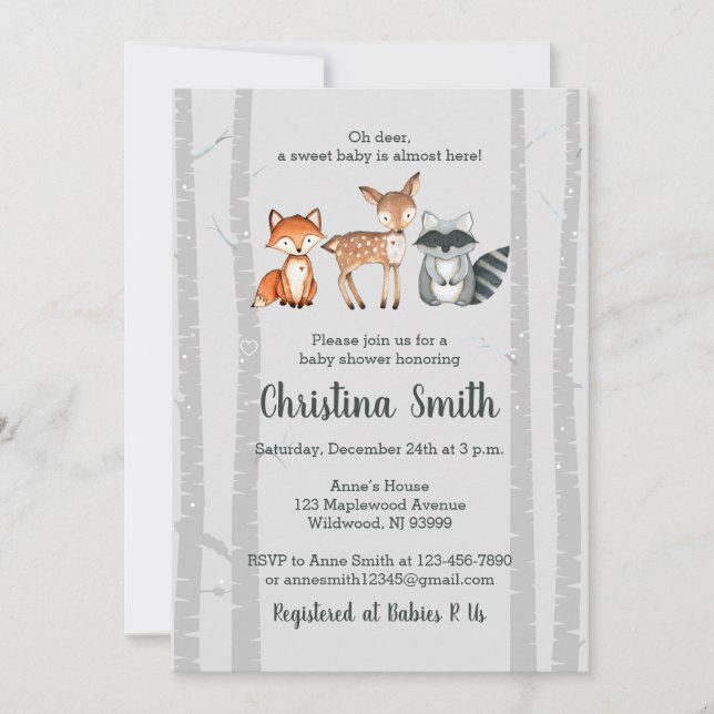 Woodland Baby Shower Invitation-Watercolor Animals Invitation (Front)