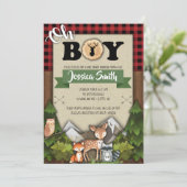 Woodland Baby Shower Invitations Boy Plaid (Standing Front)