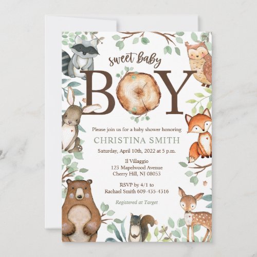 Woodland Baby Shower Invitations for a Boy