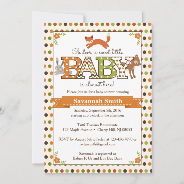 Woodland Baby Shower Invitations - Woodland Animal (Front)