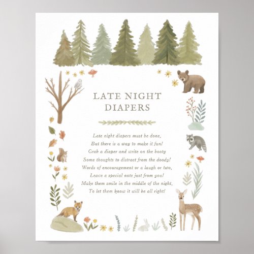 Woodland Baby Shower Late Night Diapers Sign