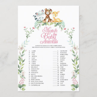 Woodland Baby Shower Match The Baby Animals Game Invitation