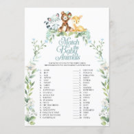 Woodland Baby Shower Match The Baby Animals Game Invitation