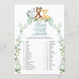 Woodland Baby Shower Match The Baby Animals Game Invitation
