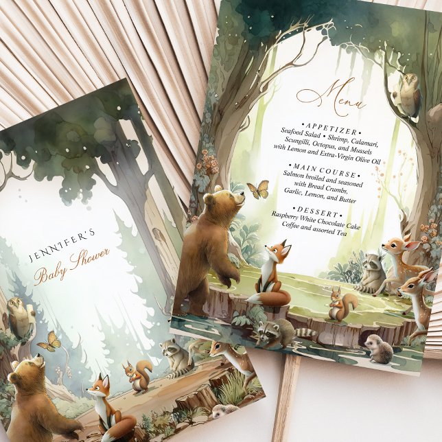 Woodland Baby Shower Menu Card Forest Animals (Creator Uploaded)