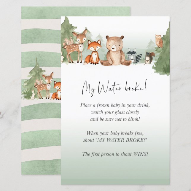 Woodland Baby Shower Mini Sign My Water Broke! (Front/Back)