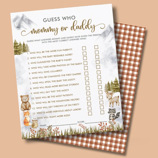 Woodland Baby Shower Mommy or Daddy Party Games  (Creator Uploaded)