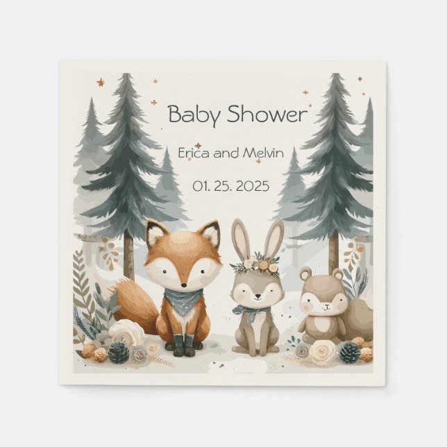 Woodland Baby Shower Napkins (Front)