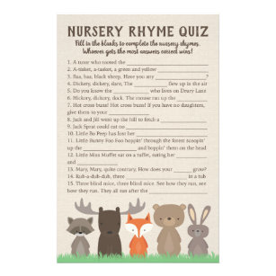Woodland Baby Shower Nursery Rhyme Quiz Game Cards Flyer