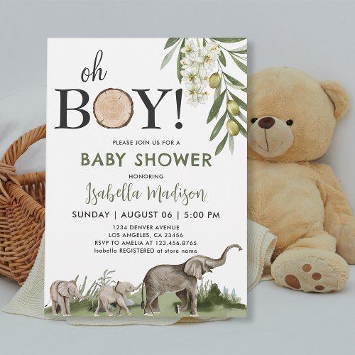 Woodland Baby Shower Oh Boy Watercolor  Invitation