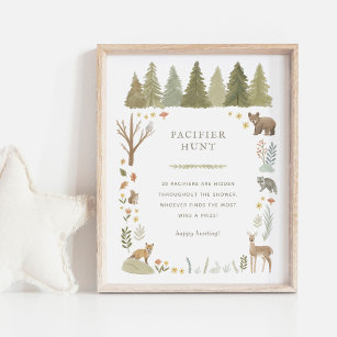 Woodland Baby Shower Pacifier Hunt Sign