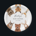 Woodland Baby Shower  Paper Plates<br><div class="desc">Rustic Woodland theme baby shower plate featuring watercolor illustration of a raccoon,  fox,  deer,  owl,  bear,  and a rabbit. Gender neutral design.</div>