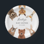 Woodland Baby Shower  Paper Plates<br><div class="desc">Rustic Woodland theme baby shower plate featuring watercolor illustration of a raccoon,  fox,  deer,  owl,  bear,  and a rabbit. Gender neutral design.</div>