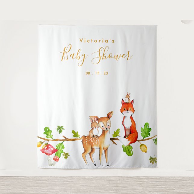 Woodland Baby Shower Photo Booth Backdrop (Front)