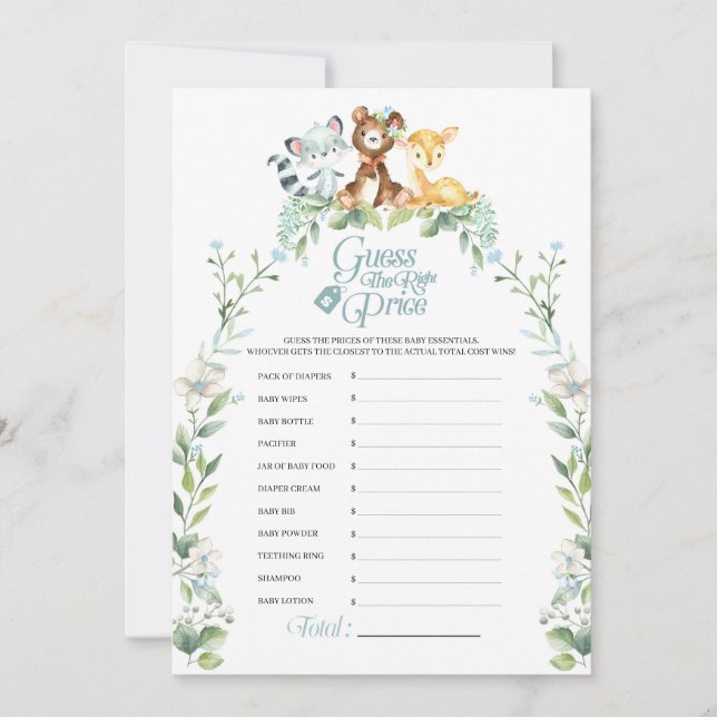 Woodland Baby Shower Price Game Invitation (Front)