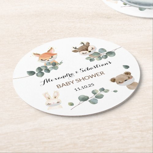 Woodland Baby Shower Round Paper Coaster