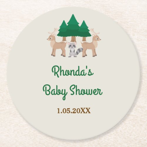 Woodland Baby Shower  Round Paper Coaster