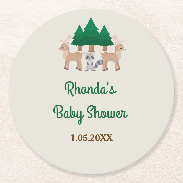 Woodland Baby Shower  Round Paper Coaster (Front)