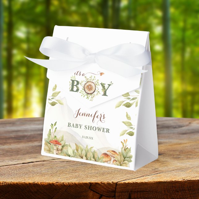 Woodland Baby Shower Rustic Mushrooms Greenery Boy Favor Boxes (Creator Uploaded)