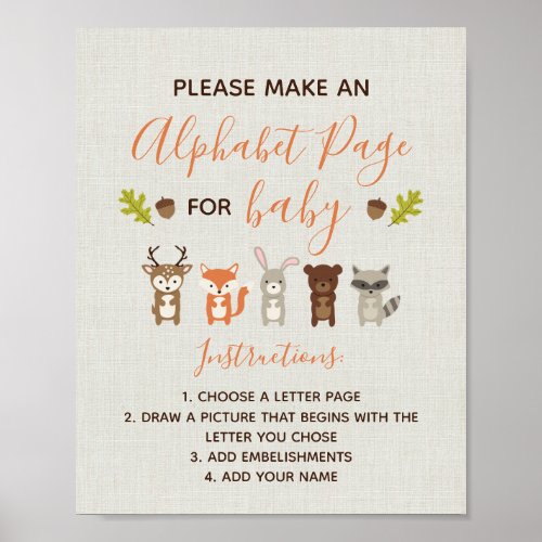 Woodland Baby Shower Sign _ Alphabet Page