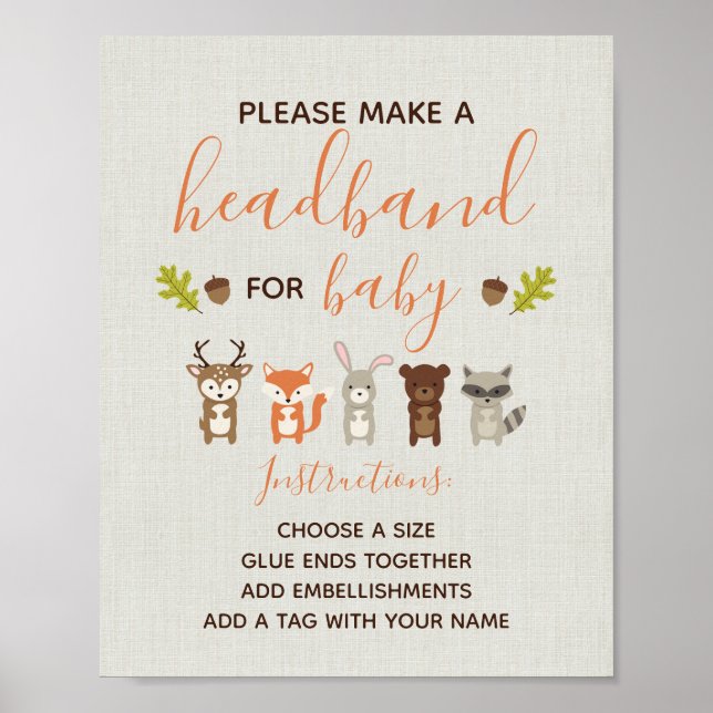 Woodland Baby Shower Sign - Headband Station (Front)