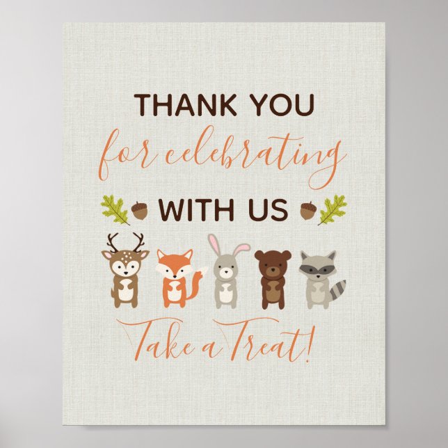 Woodland Baby Shower Take a Treat Favor Sign (Front)