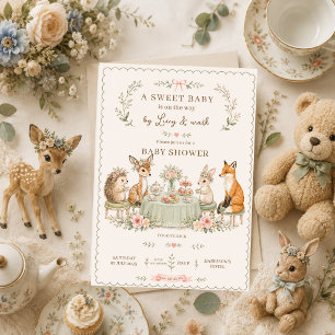 Woodland Baby Shower Tea Party Floral ForestAnimal Invitation