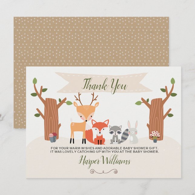 Woodland Baby Shower Thank You Card (Front/Back)