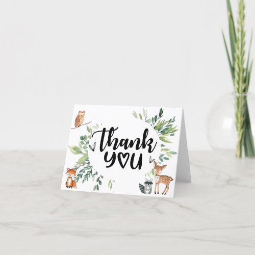 Woodland Baby Shower Thank You Card Animals Green