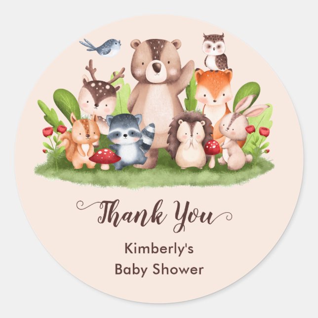 Woodland Baby Shower Thank You Favor Stickers (Front)