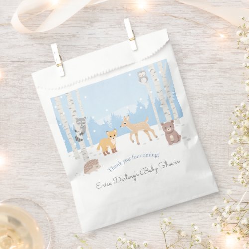 Woodland baby shower theme  winter forest  favor bag