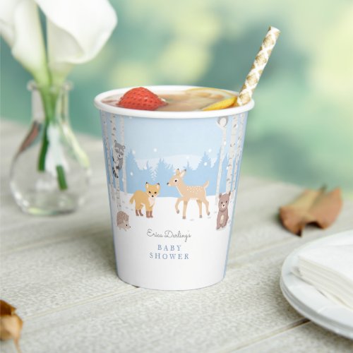 Woodland baby shower theme  winter forest paper cups